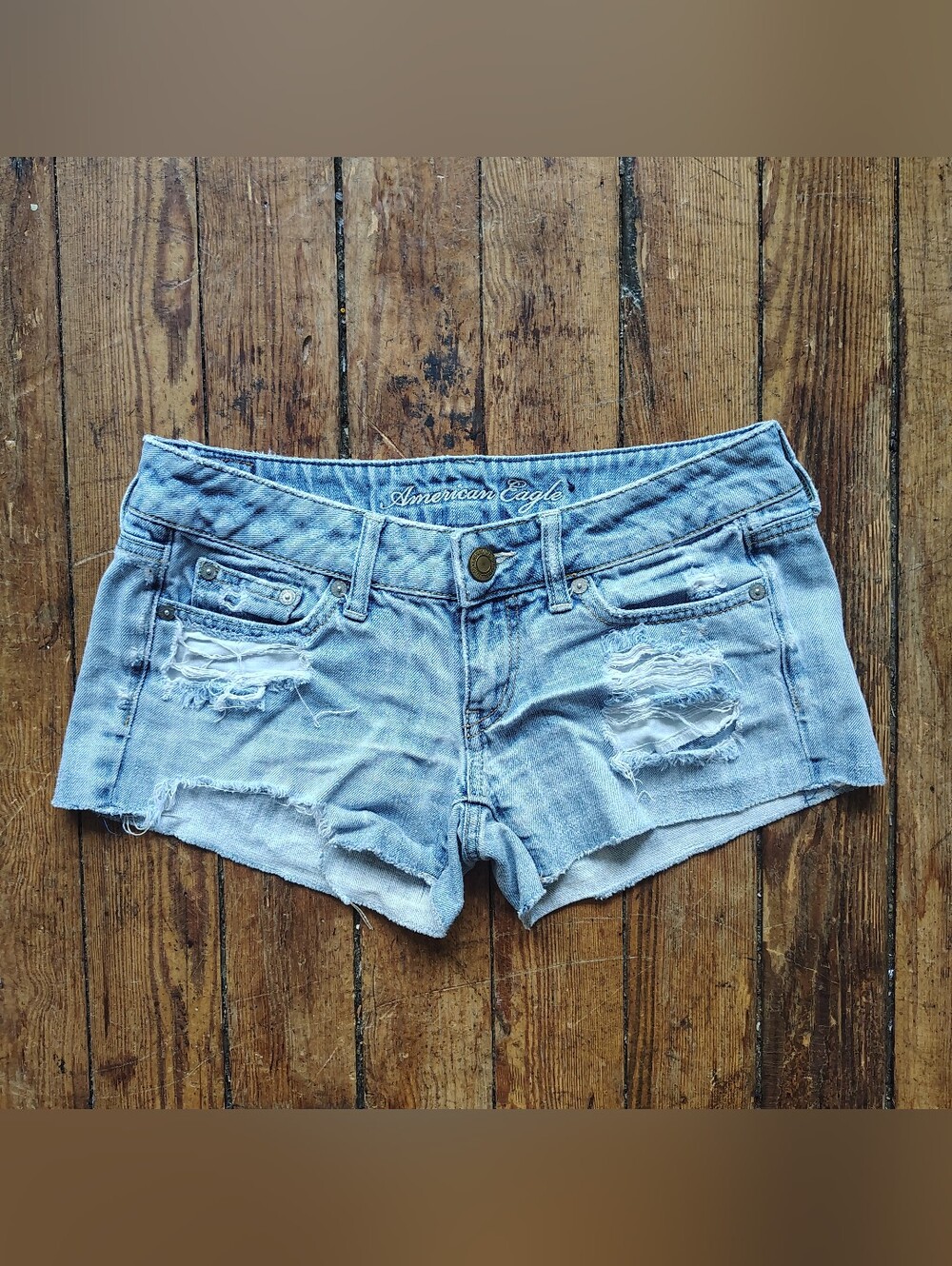American Eagle Micro Mini Jean Denim Short Shorts Low Rise Y2K Style Sz 2 / 26"